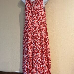 Croft & Barrow Red and White Floral tiered sleeveless Maxi Dress